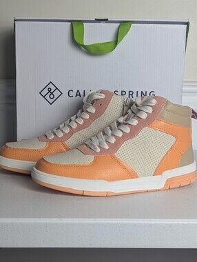 Call It Spring Shadow High Top Sneaker Orange Pink Vegan Size 6
